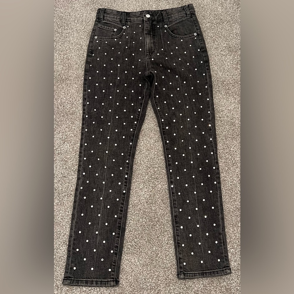 Anthropologie Pilcro Black Gray Silver Rhinestone High Rise Slim Jeans - Picture 3 of 5